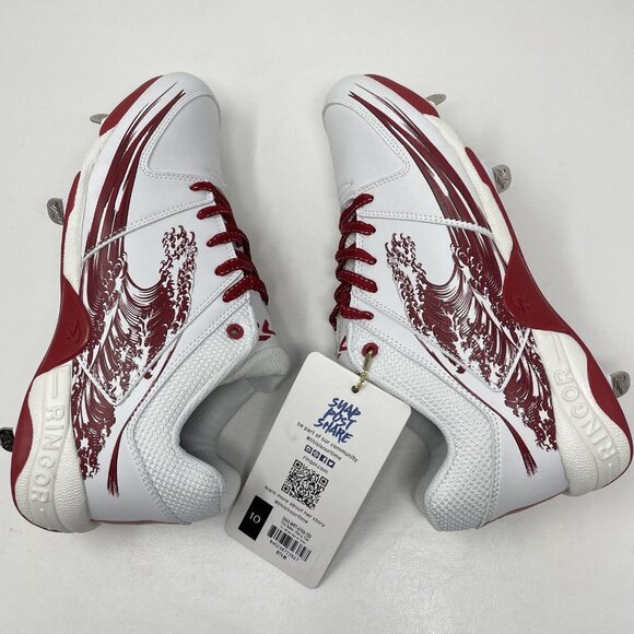Ringor Flite Spikes Softball Metal Cleats Womens 10 Rising Tide White Red Wave‎ - Picture 6 of 9
